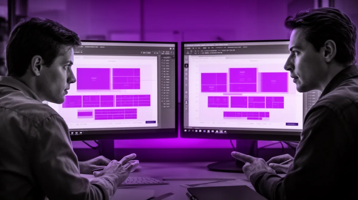 Colleagues comparing prompt-only vs fine-tuned outputs in an A/B test
