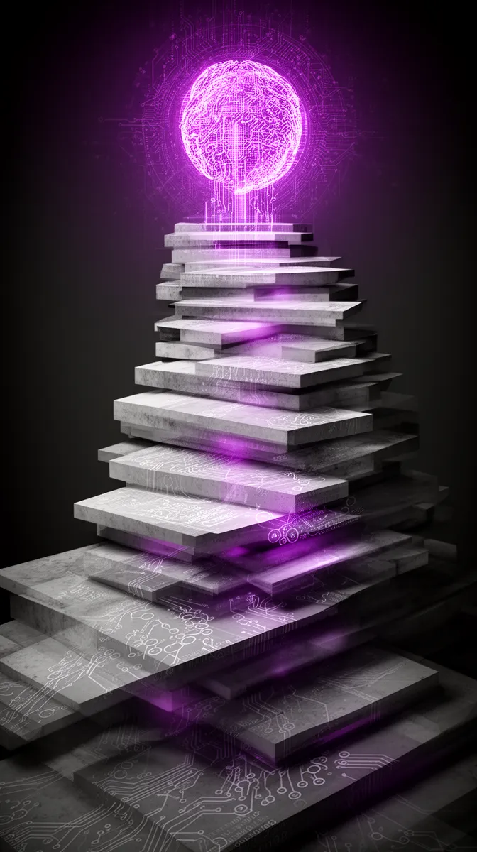 Abstract staircase representing enterprise LLM implementation maturity stages