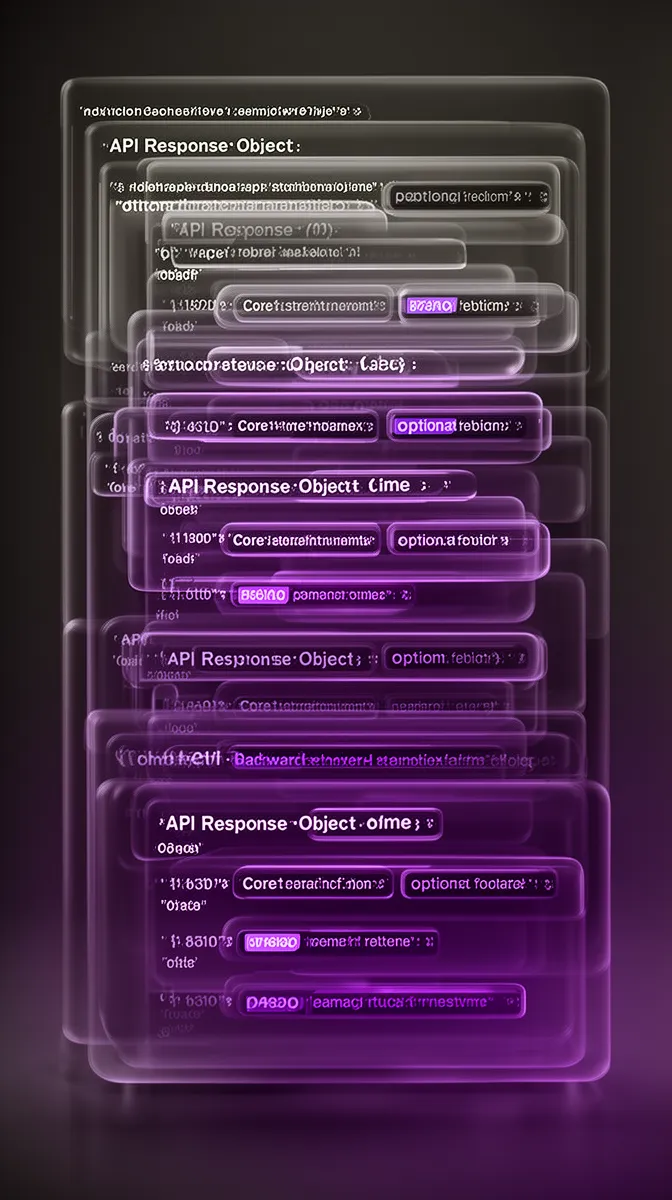 Conceptual visualization of an API response evolving with added optional fields to support backward compatible machine learning api design