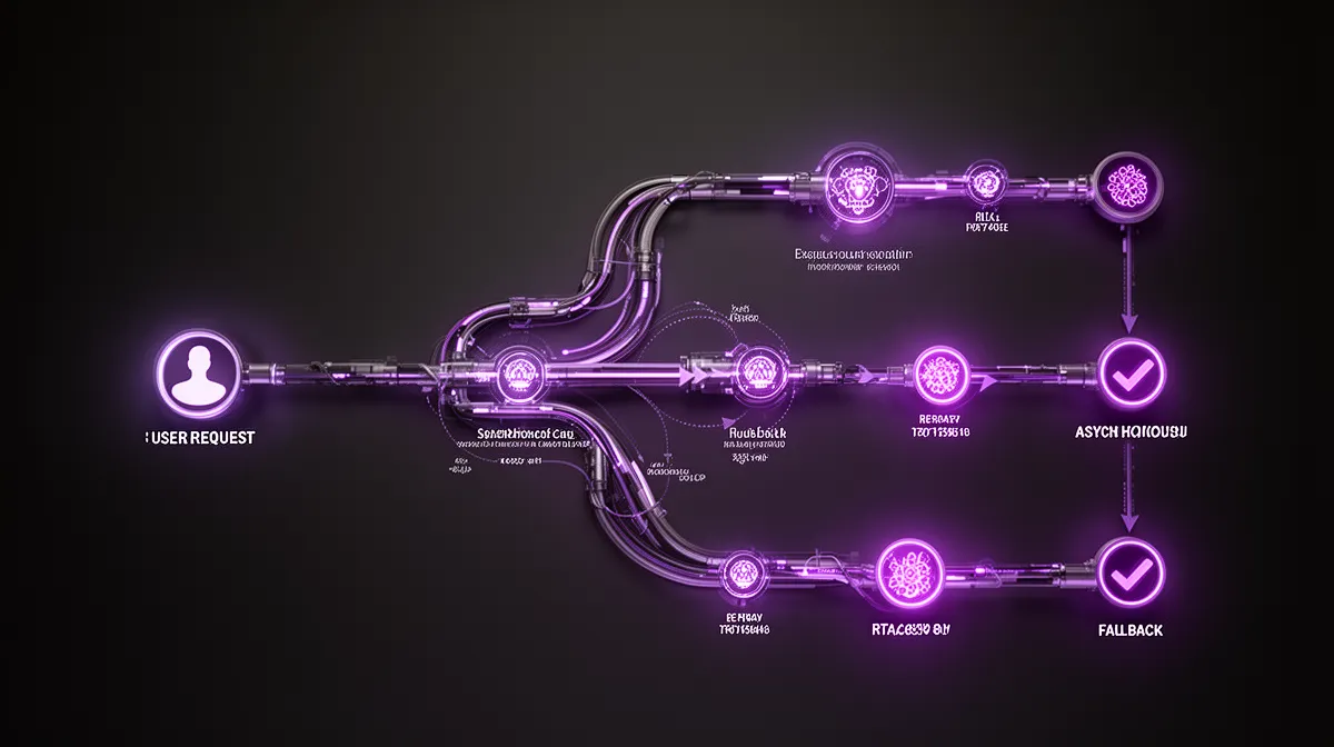 Pipeline diagram of ai api integration patterns for latency and errors with sync and async paths
