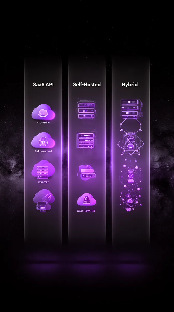 Side-by-side comparison of SaaS API, self-hosted, and hybrid AI architectures and their cost profiles
