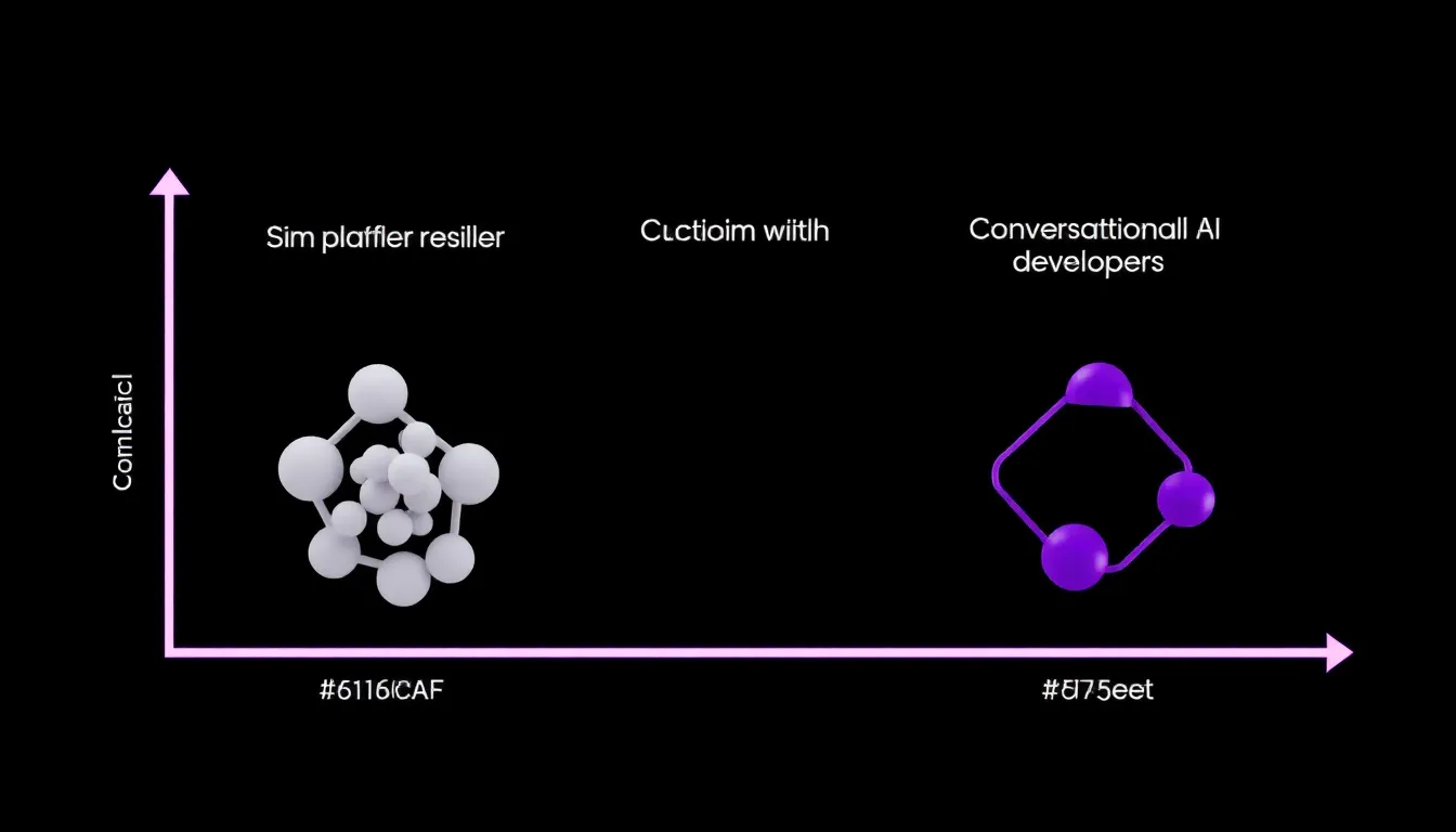 Diagram comparing AI chatbot vendors and architectures by complexity and control