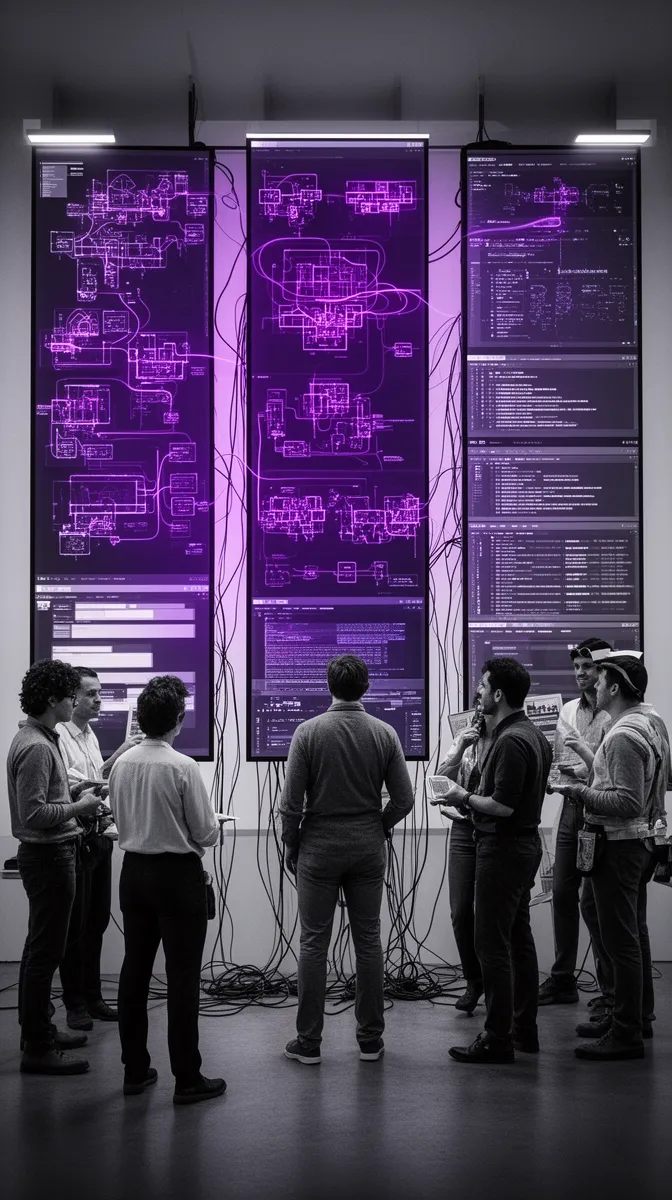 AI consulting company with implementation services team collaborating on architecture and running AI systems