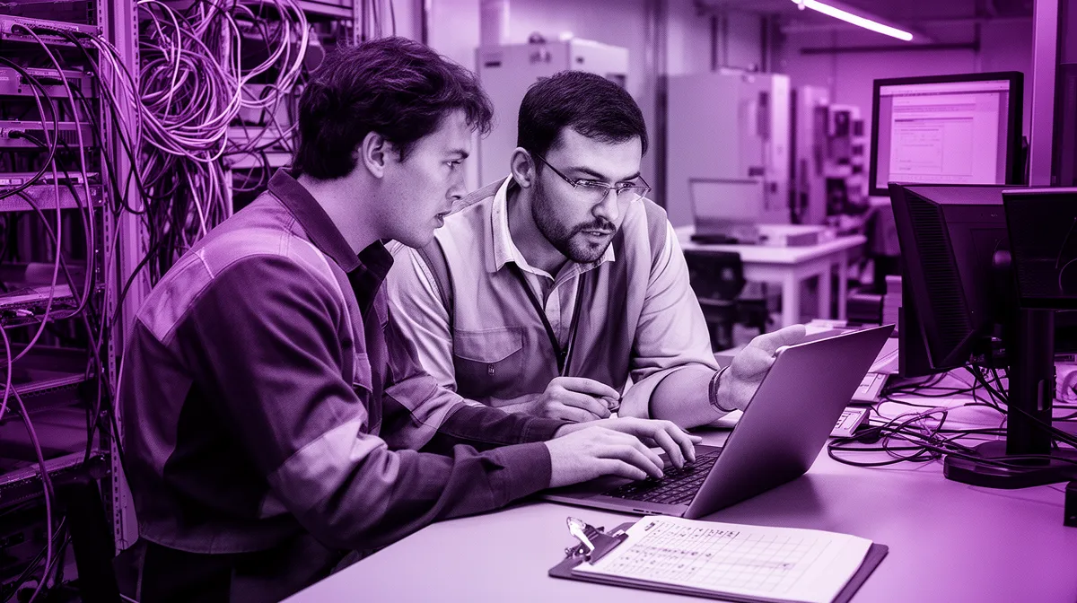 Engineer and operations lead collaborating to turn AI consulting recommendations into implementation