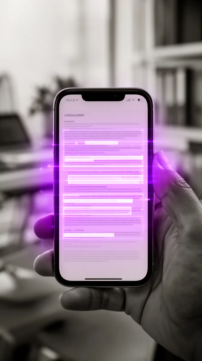 Professional reviewing commercial lease terms with AI document intelligence on mobile