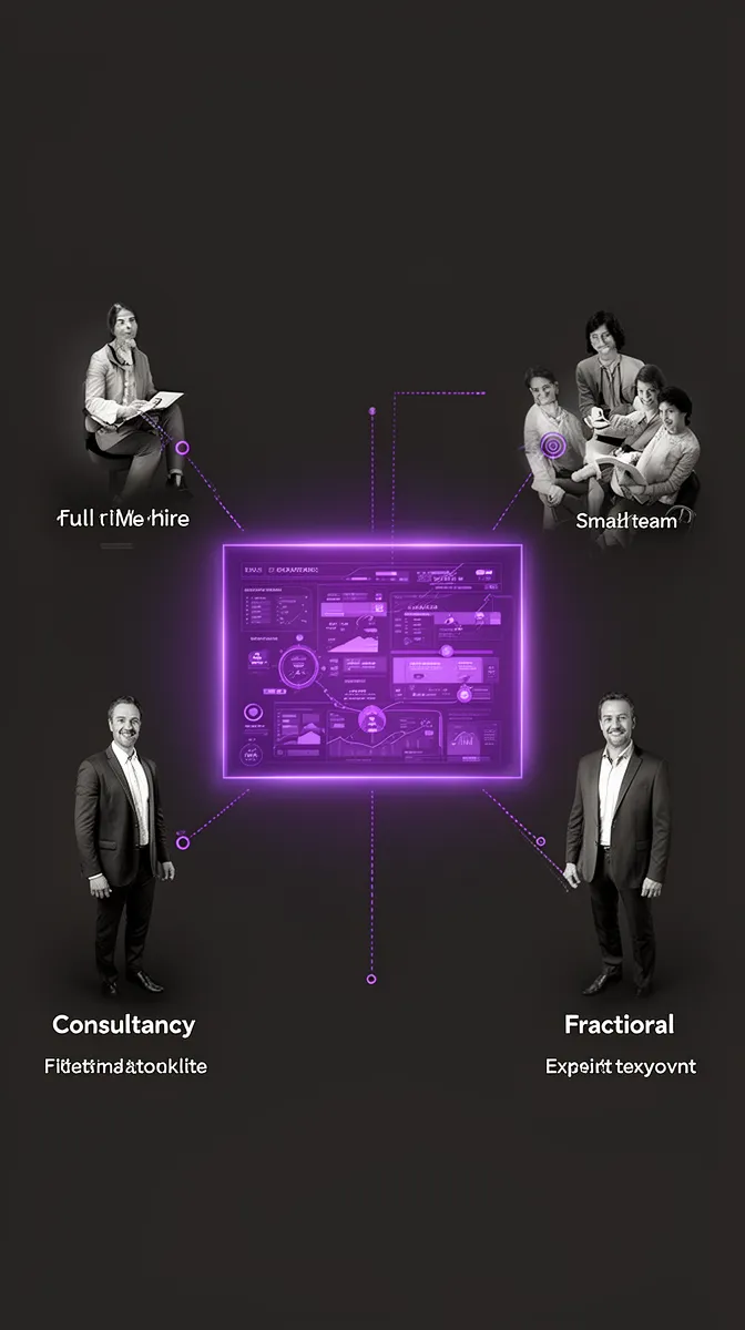 Visual comparison of full-time hire consultancy team and fractional AI expert models