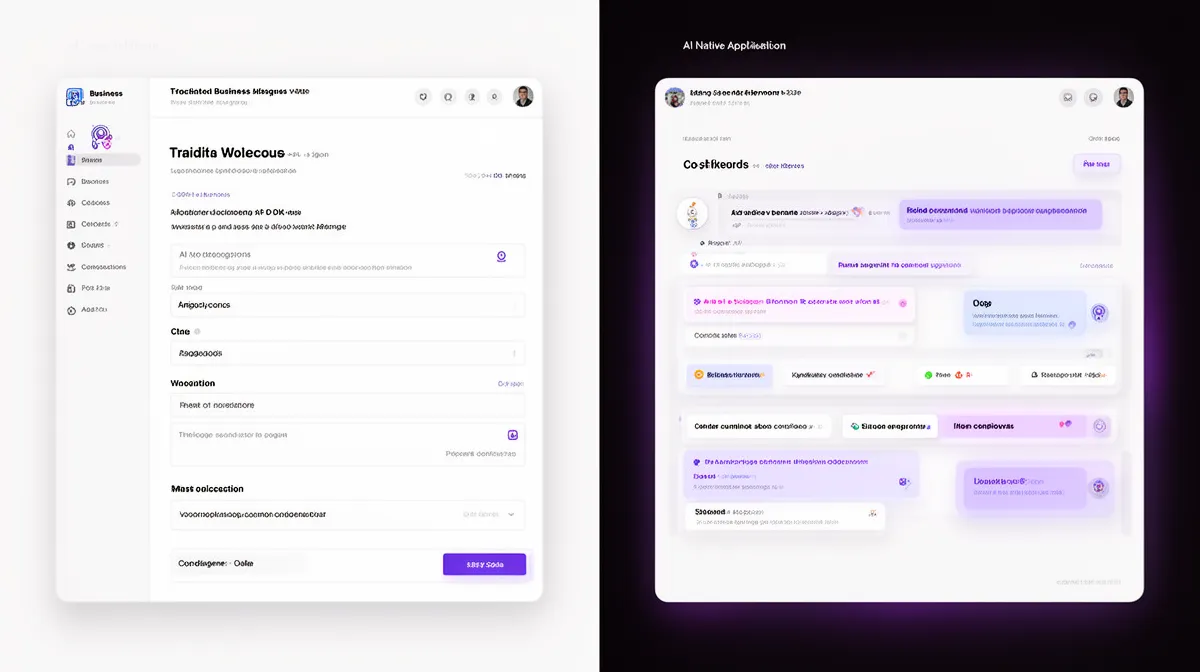 Comparison of an ai-enabled app sidebar versus an ai-native application with integrated AI-first workflow UX
