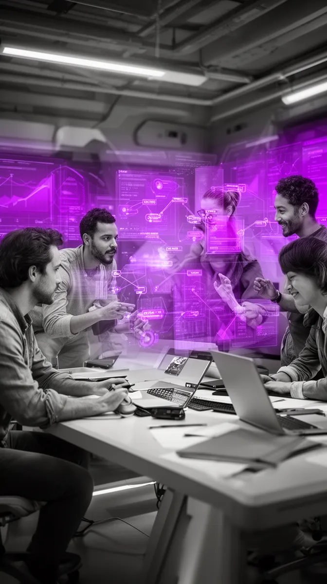 Cross-functional AI team with ML, MLOps, data engineering, and product roles collaborating