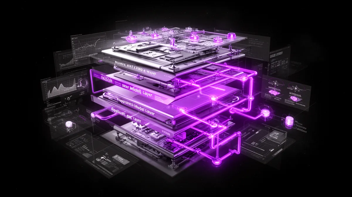 Layered AI architecture illustrating data, model, and application layers in an AI-native system