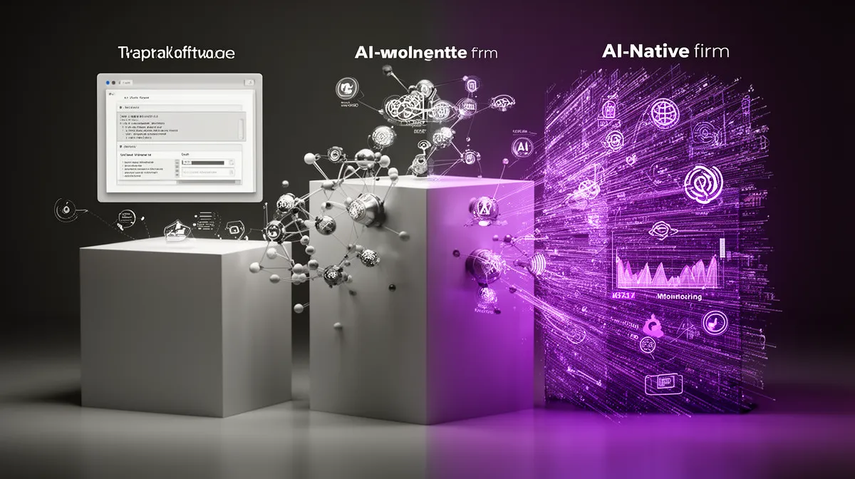 Conceptual spectrum showing traditional, AI-augmented, and AI-native software development firms