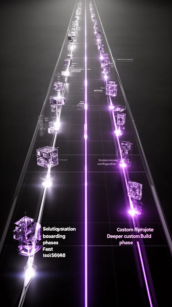 AI project timeline with milestones illustrating differences between standardized solutions and custom builds