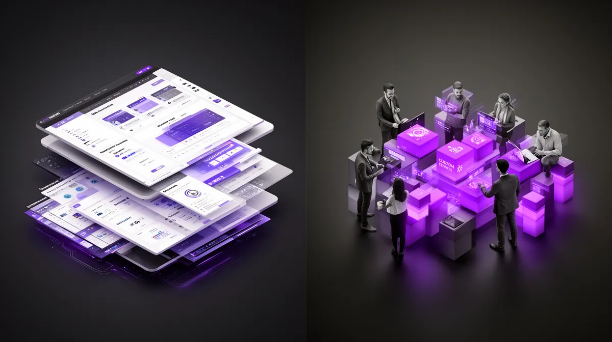 Conceptual comparison of productized AI solutions and custom AI services representing an ai solutions company vs services firm
