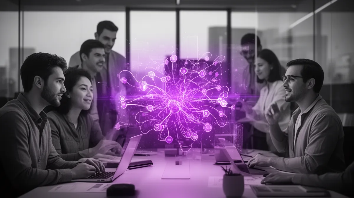 Cross-functional AI team collaborating around a central data platform