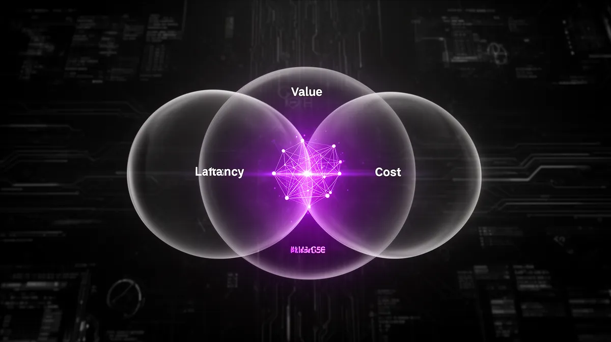 Venn-style visualization of value, latency, and cost tradeoffs in AI web services development