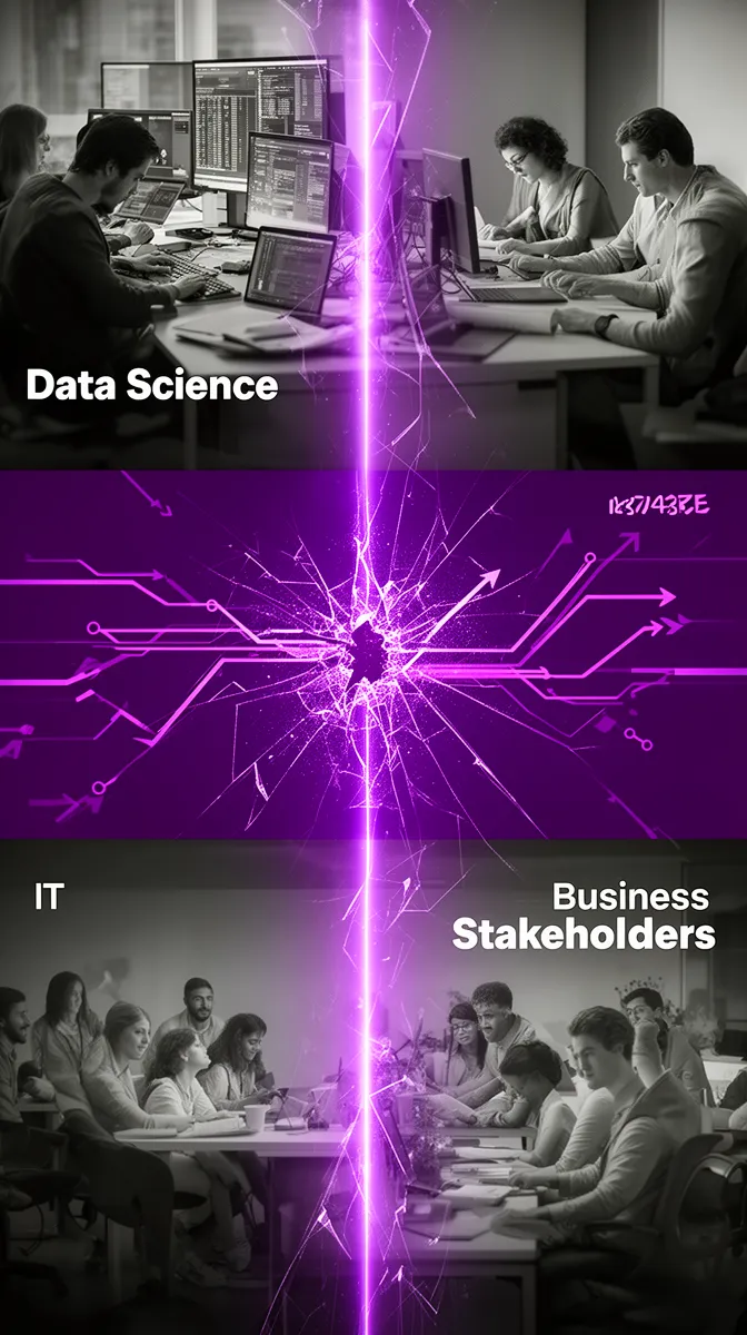 Disconnected teams illustrating broken ownership and handoffs in enterprise AI deployment