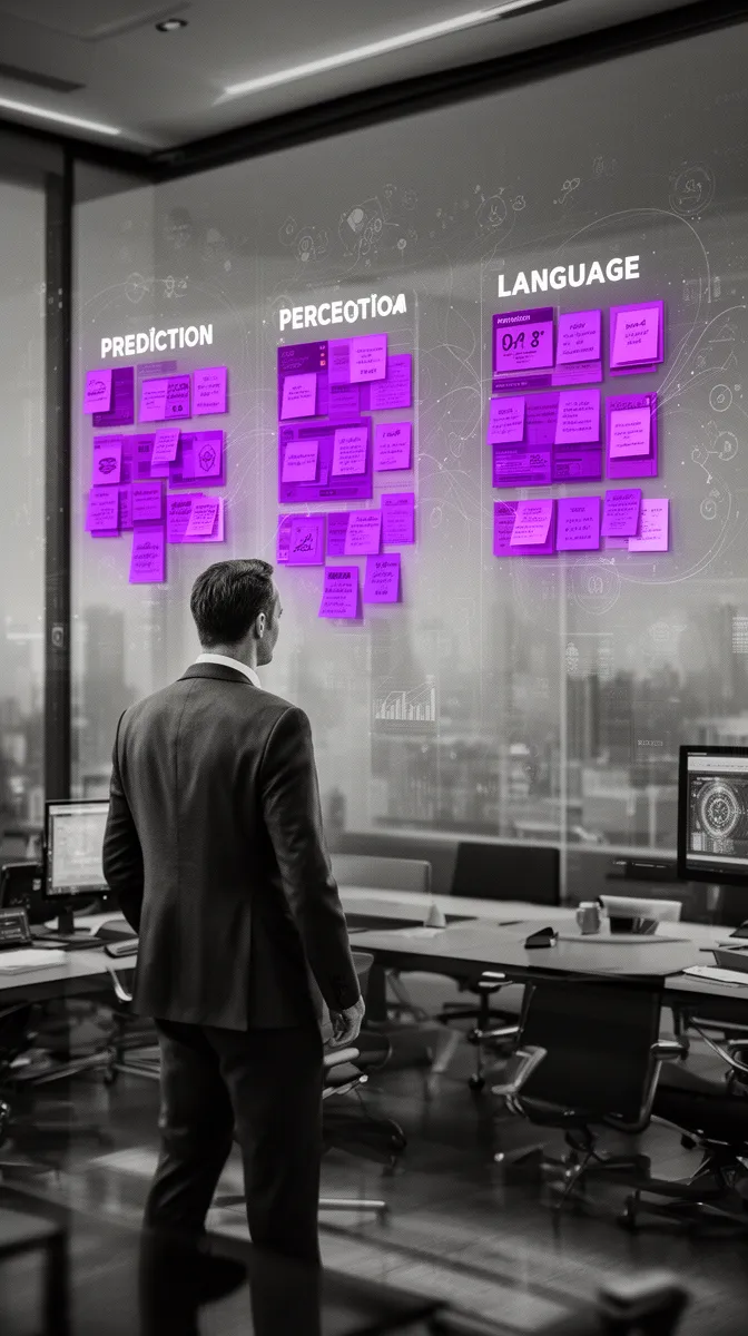 Business leader organizing AI use cases into prediction perception and language categories