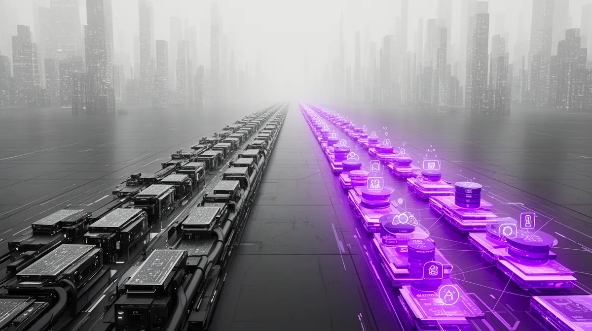 Conceptual illustration of classical ML pipelines diverging from a modern foundation-model-native architecture