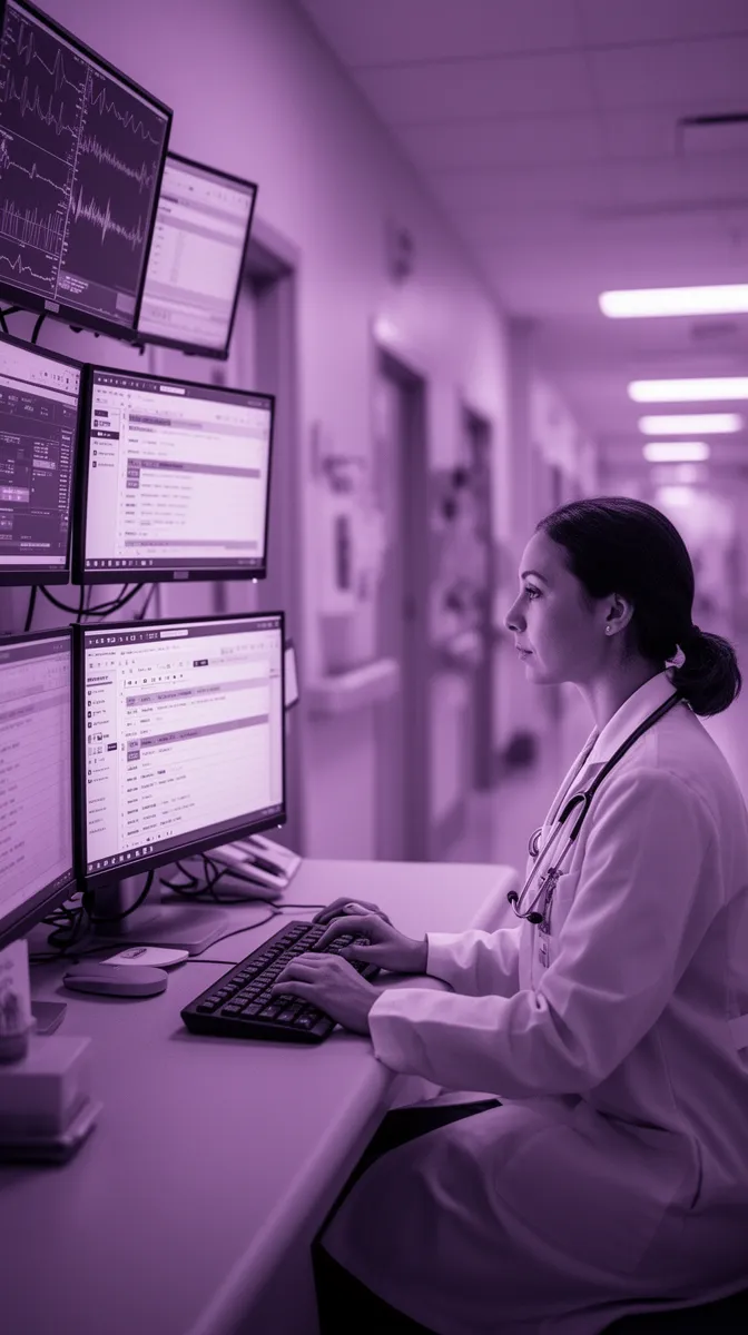 Clinician using an EHR-integrated assistant during clinical workflow