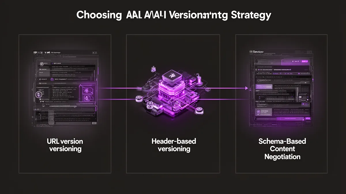 Visualization comparing URL, header, and schema based strategies for ml api versioning in machine learning api development