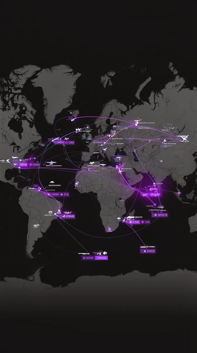 Complex multi-leg and multi-carrier itinerary map showing change and cancellation options for a travel chatbot