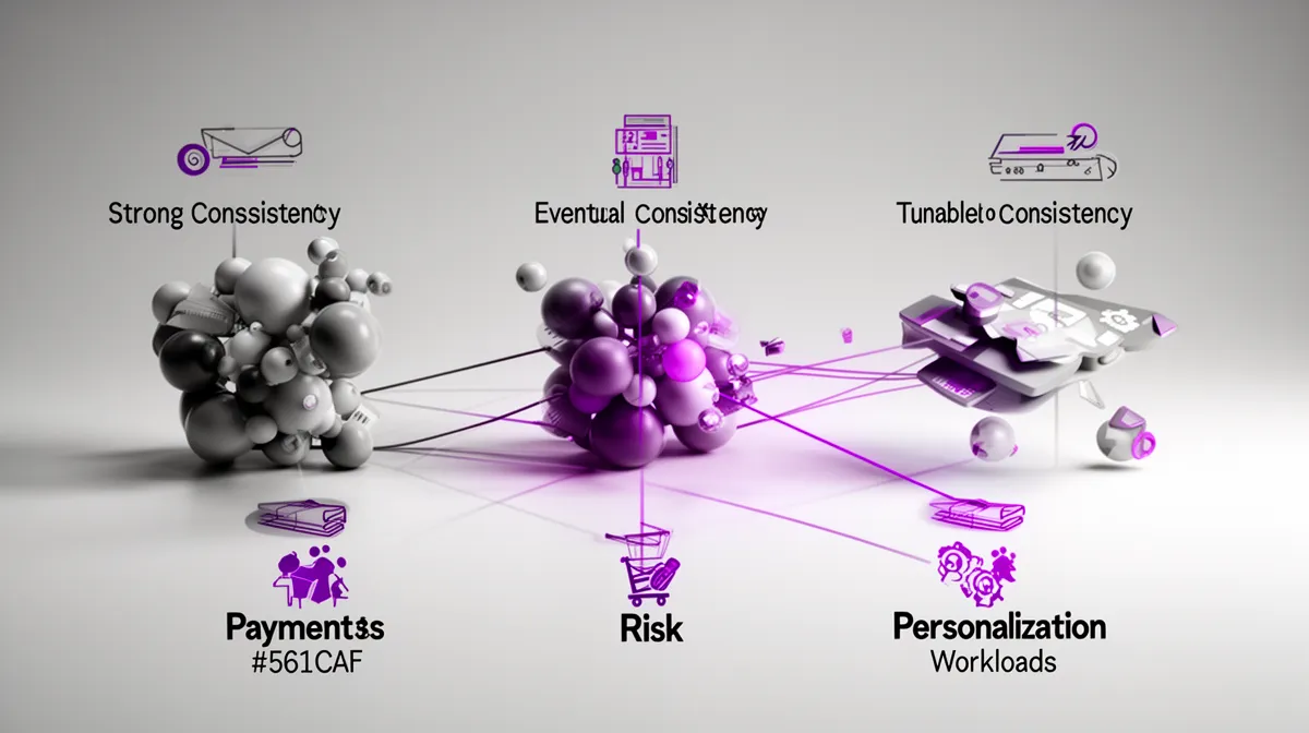 Conceptual visualization of consistency models aligned to different hybrid AI workloads