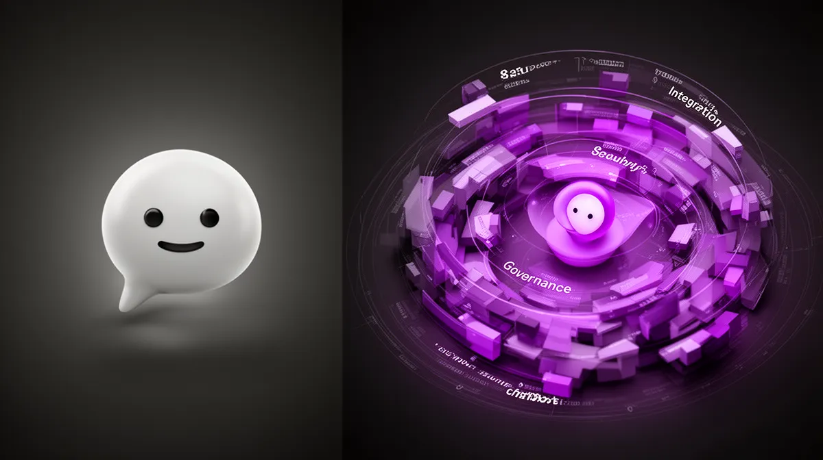 Conceptual comparison of consumer chatbot and enterprise chatbot environment with security and governance layers