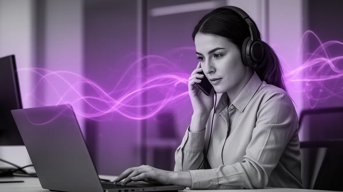 Salesperson on a call supported by conversation intelligence behind the scenes