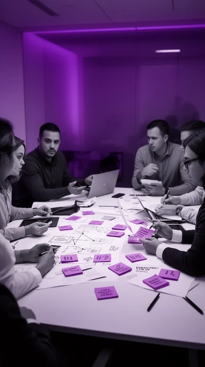 Cross-functional team collaborating on governance and change management for process automation