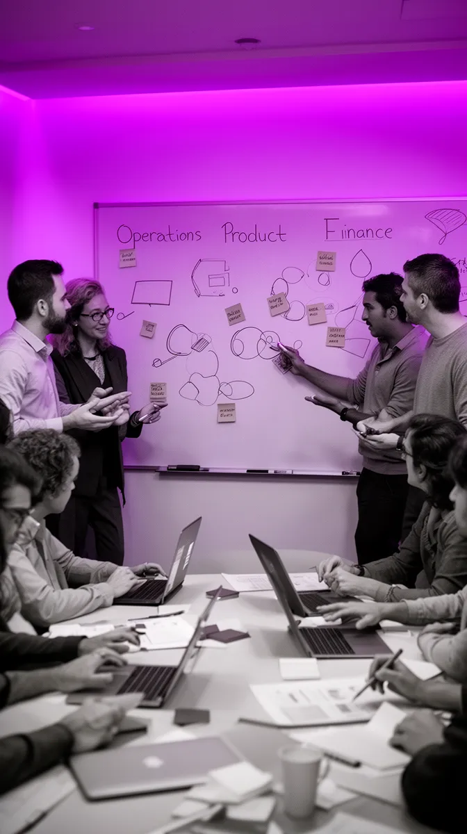 Cross-functional workshop aligning KPIs and financial outcomes for enterprise AI