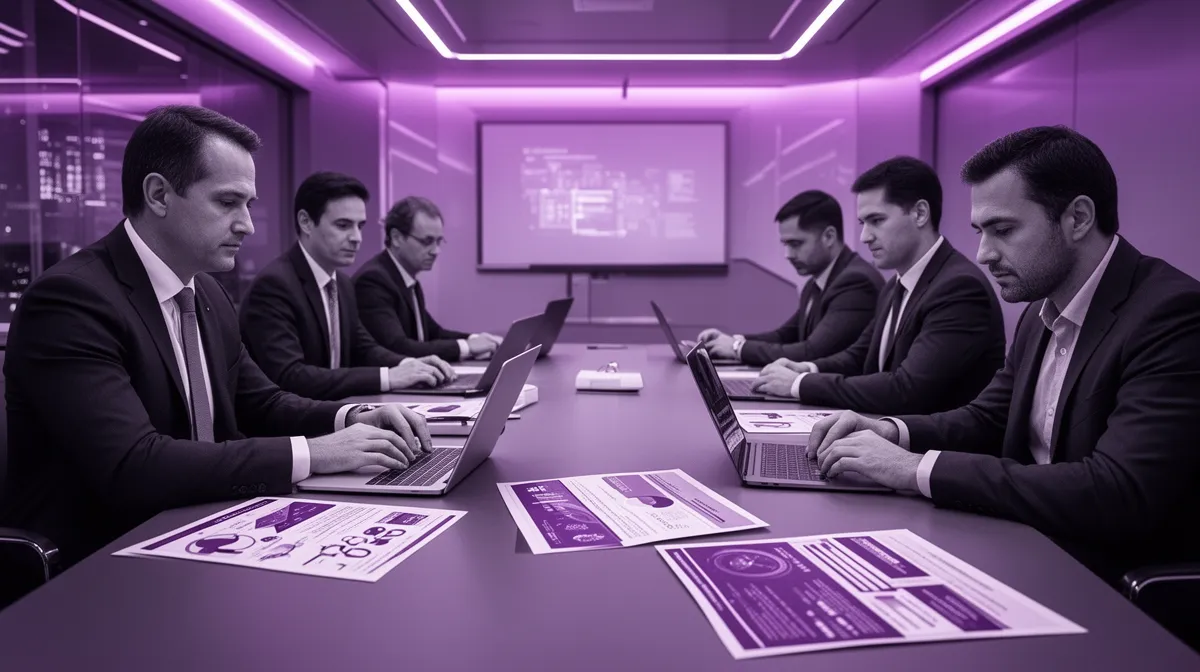 Enterprise leaders reviewing a custom LLM development decision framework in a governance meeting