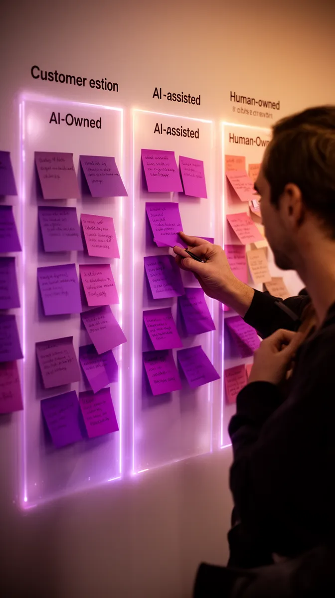 CX leader categorizing customer intents for hybrid chatbot capability assessment