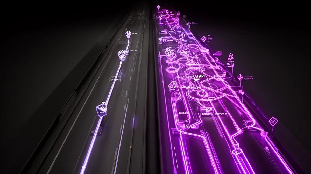 Conceptual diagram comparing deterministic REST APIs with complex ai api integration services for AI models
