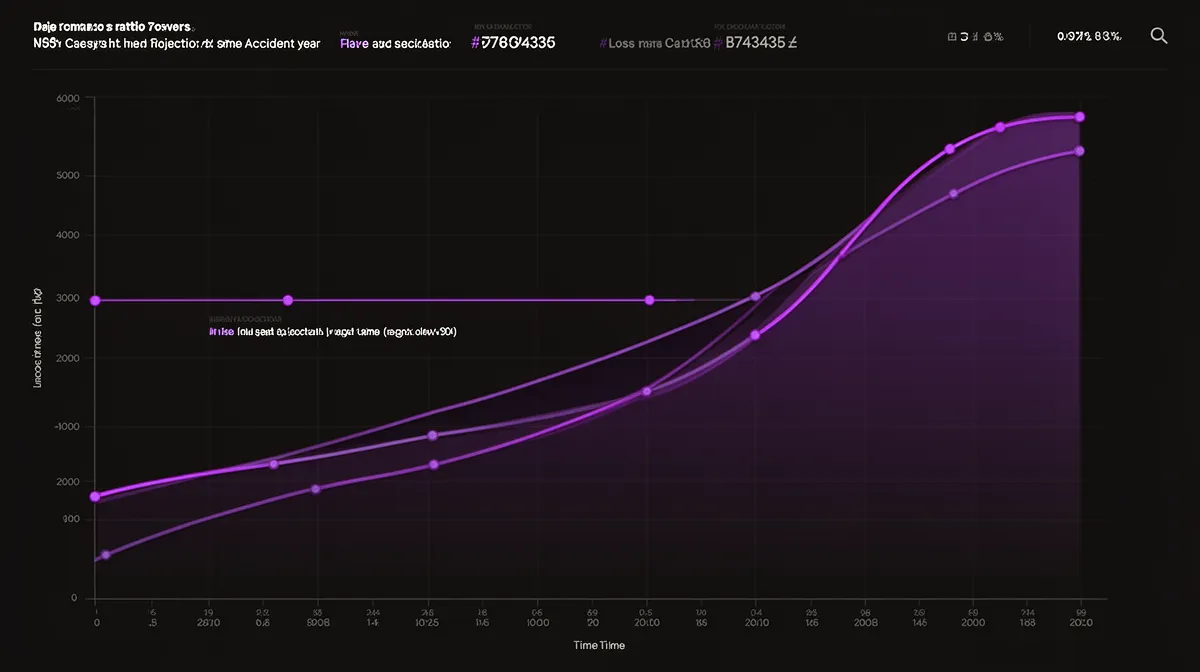 Diverging loss ratio curves showing naive insurance AI analytics failing as losses develop
