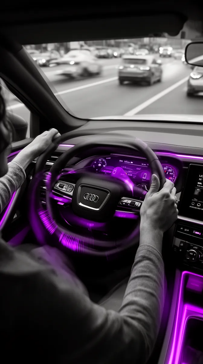 In-cabin view of driver experiencing a clear, staged ADAS handoff sequence