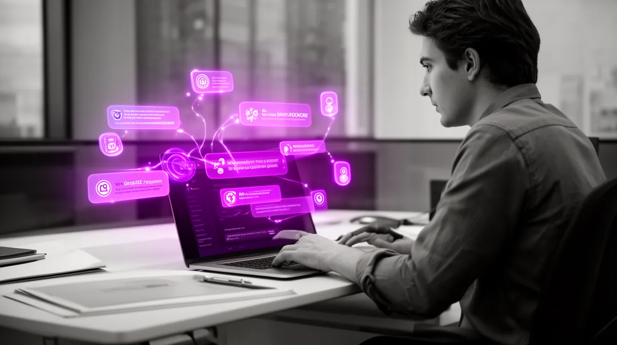 Employee-facing chatbot showing both informational answers and action-capable options in an internal chat interface