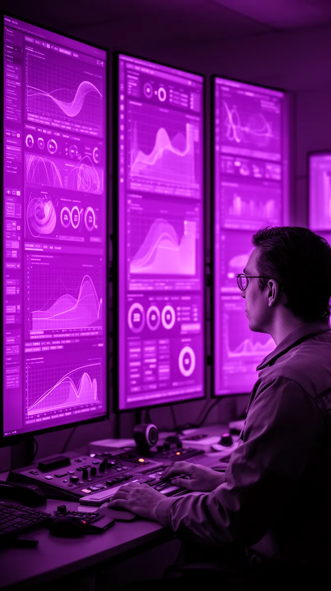Engineer monitoring dashboards that track AI model performance, drift detection, and rollback readiness