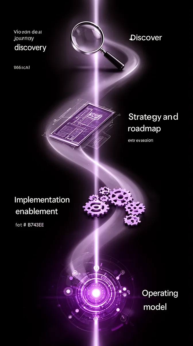 Four-phase journey of an enterprise AI consulting engagement from discovery to operating model