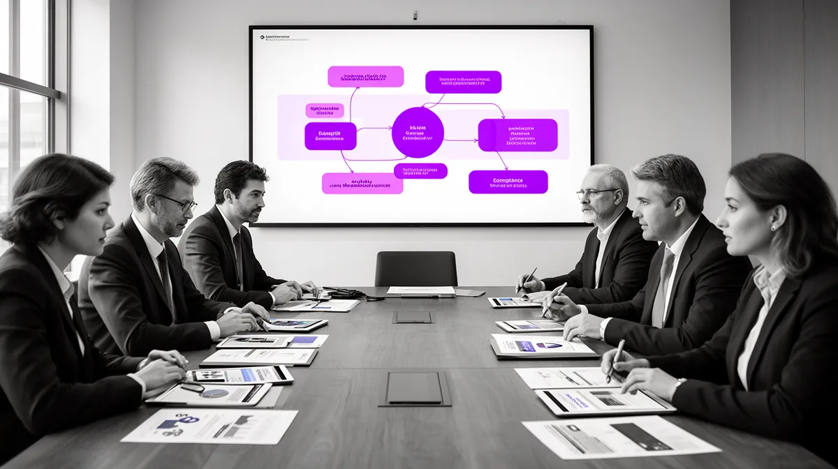 Cross-functional marketing and compliance meeting for AI content governance