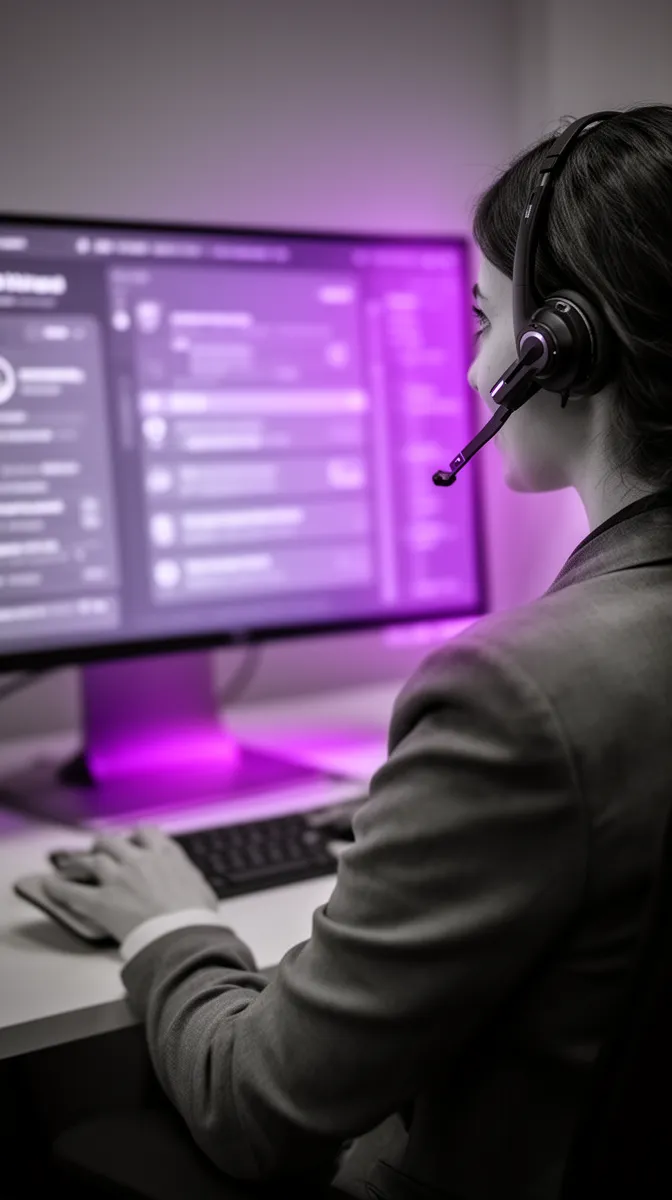 Contact center agent receiving AI phone assistant handoff with full context