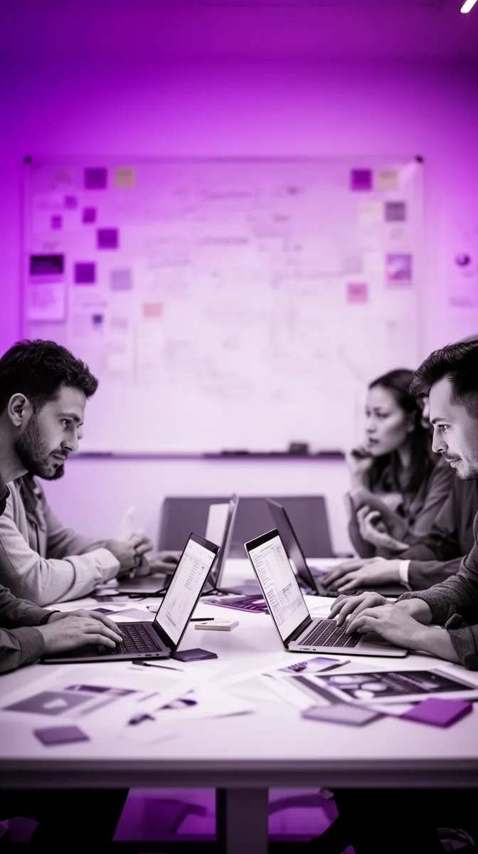 Cross-functional team workshop planning enterprise AI phone assistant rollout