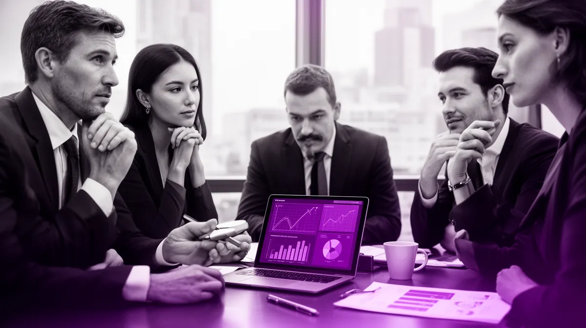 Leadership reviewing metrics for enterprise AI strategy and portfolio management