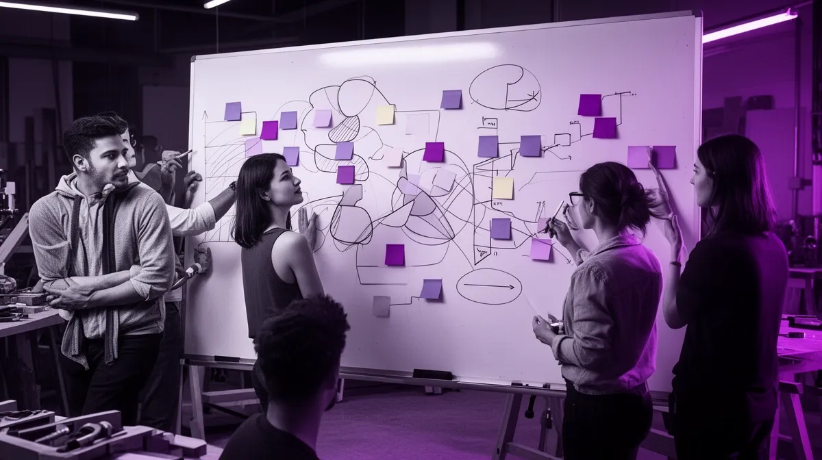 Cross-functional workshop planning an enterprise data search AI implementation roadmap