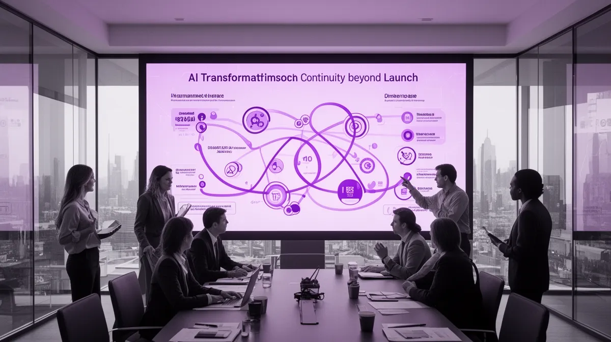 Executive team reviewing a multi-phase AI digital transformation roadmap focused on long-term sustainability