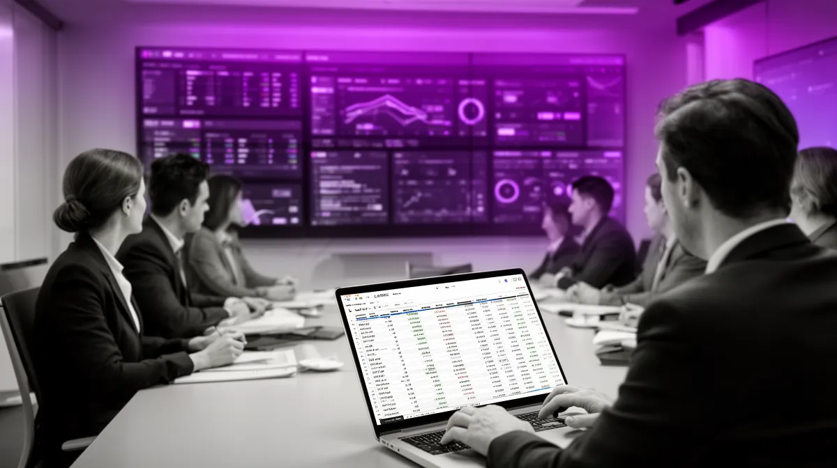 Finance team ignoring dashboards while an analyst works in Excel, highlighting disconnect in AI for financial analytics