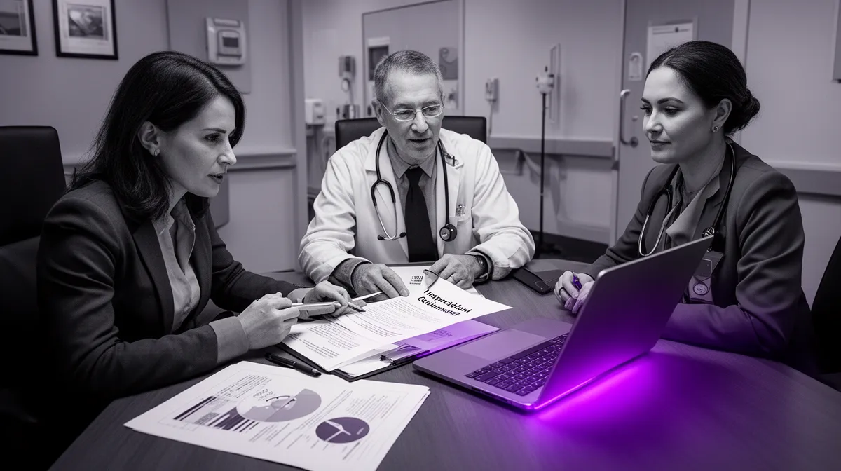 Healthcare leaders reviewing vendor checklist for healthcare chatbot development with safety controls