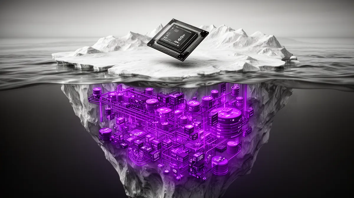 Iceberg metaphor illustrating data engineering for AI beneath a small visible model tip