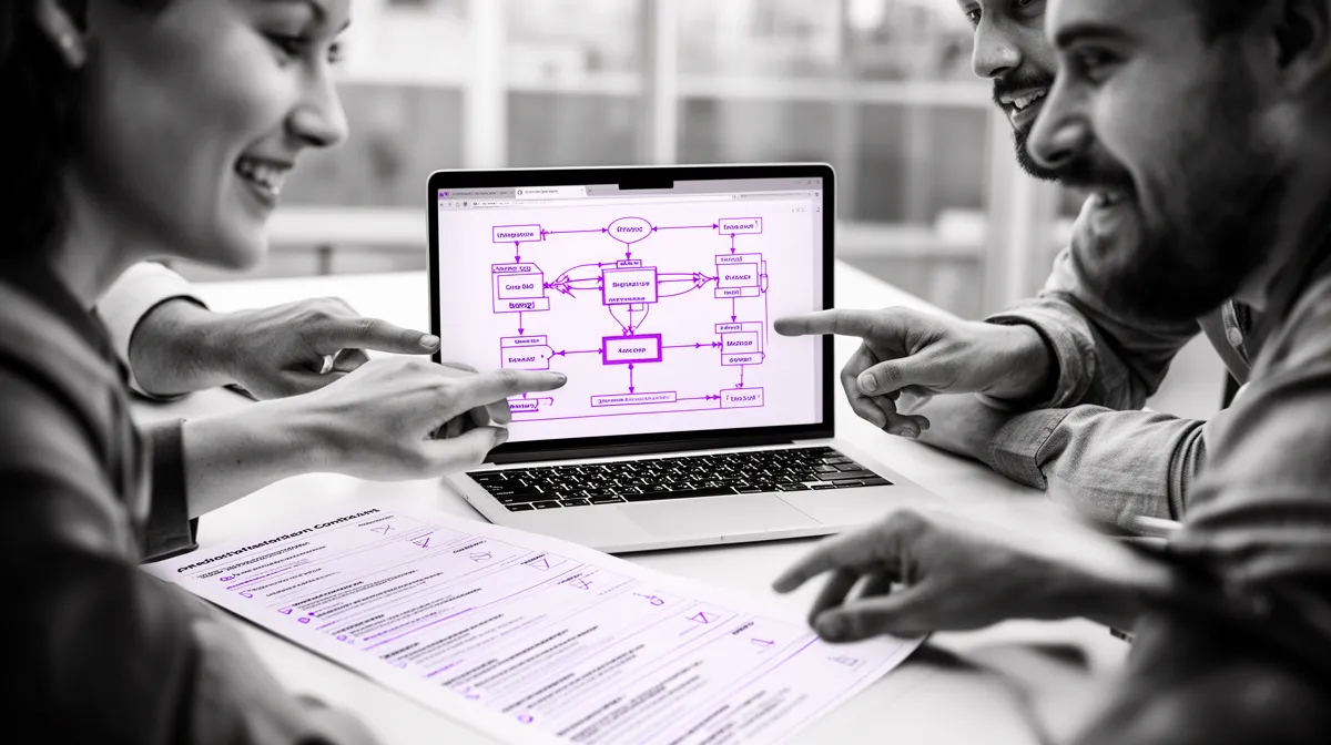 Cross-functional team planning an implementation-focused AI innovation partner workflow