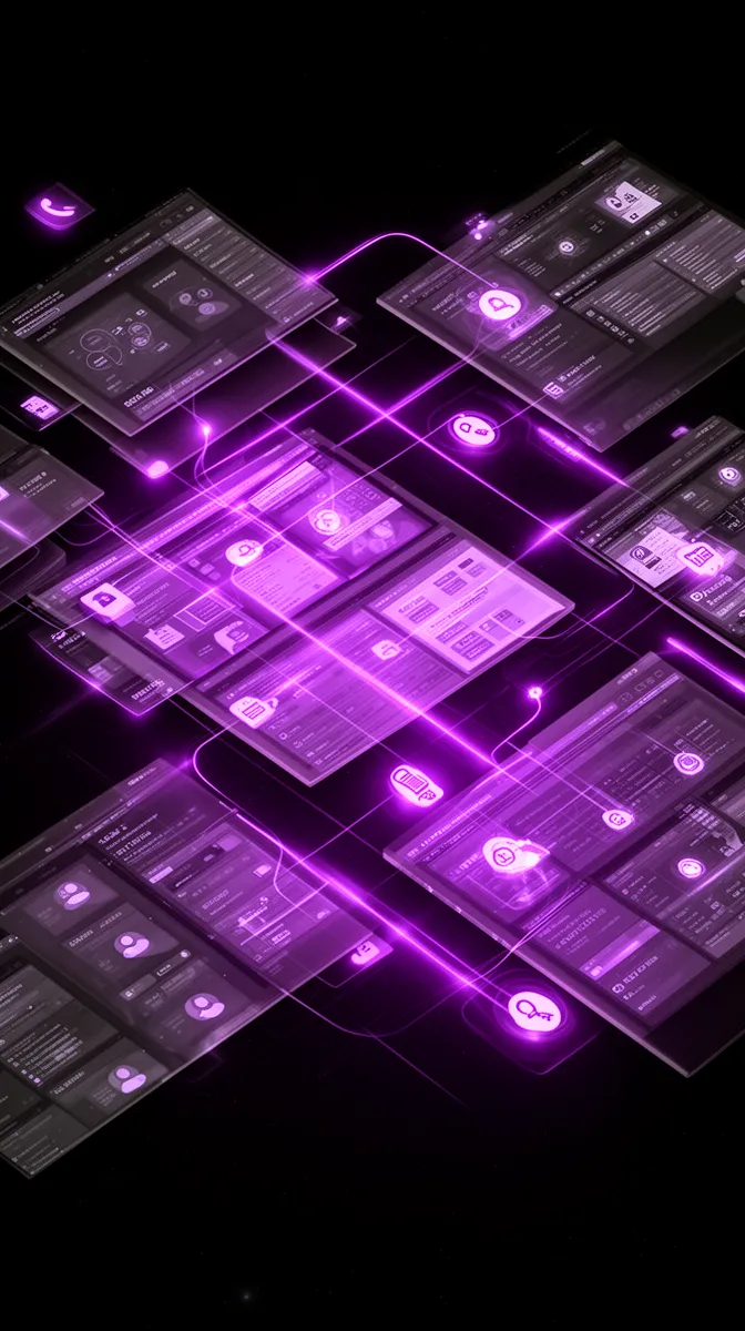 Abstract visualization of AI phone bot integrated with telephony, CRM, and ticketing systems