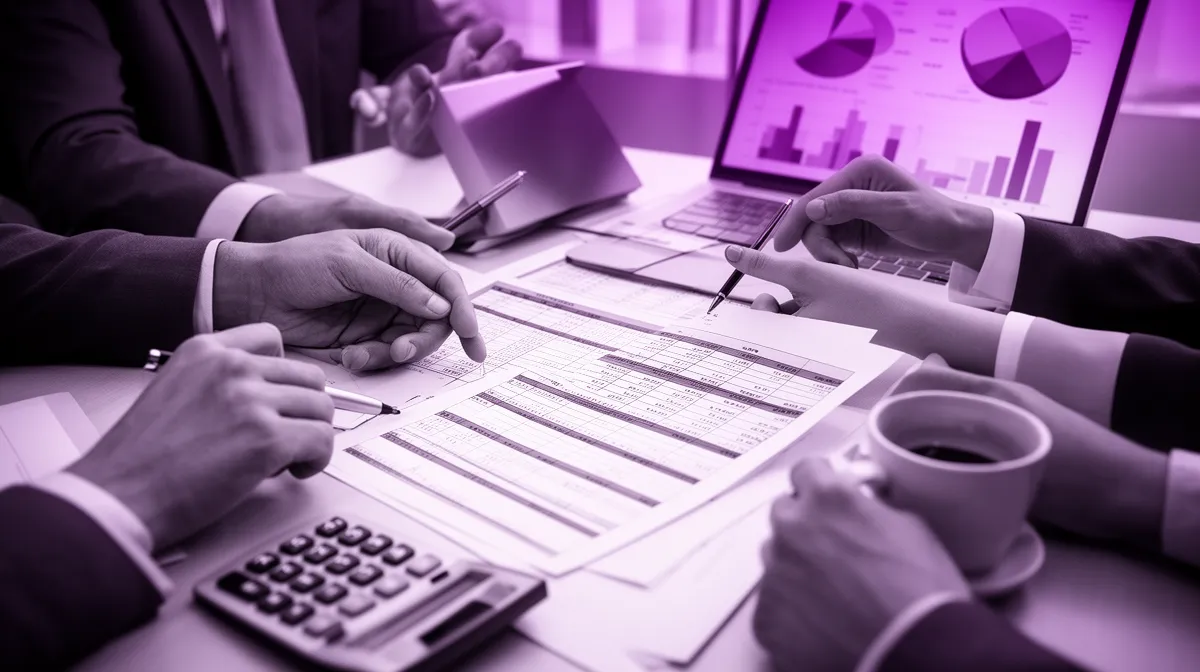 Finance team reviewing large language model development cost line items in a strategy meeting