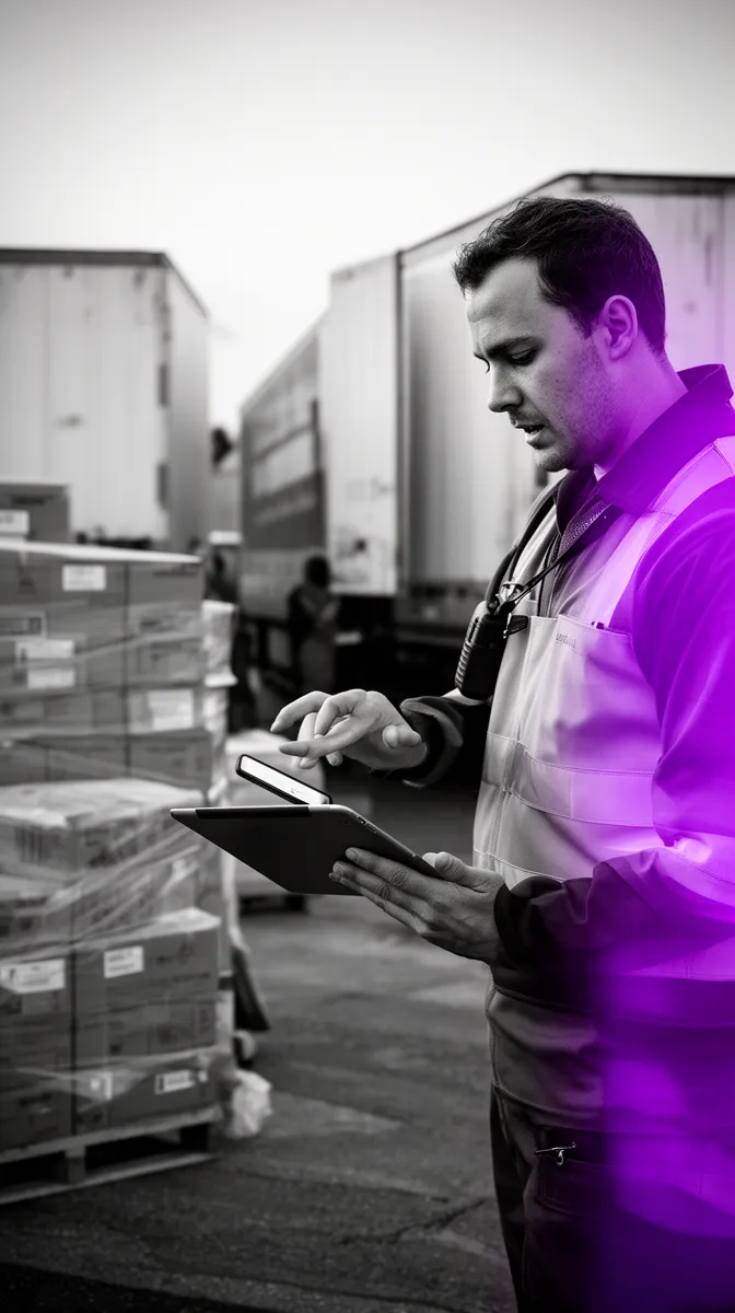 Logistics manager handling exception management with mobile decision support